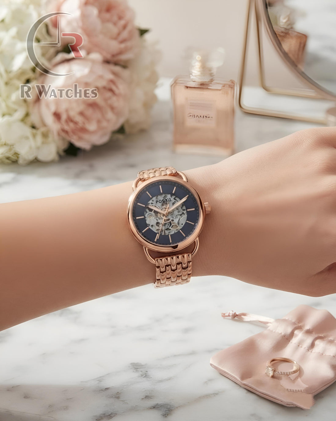 (SS) Fossil Girls Automatic Rose Gold Black