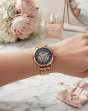 (SS) Fossil Girls Automatic Rose Gold Black