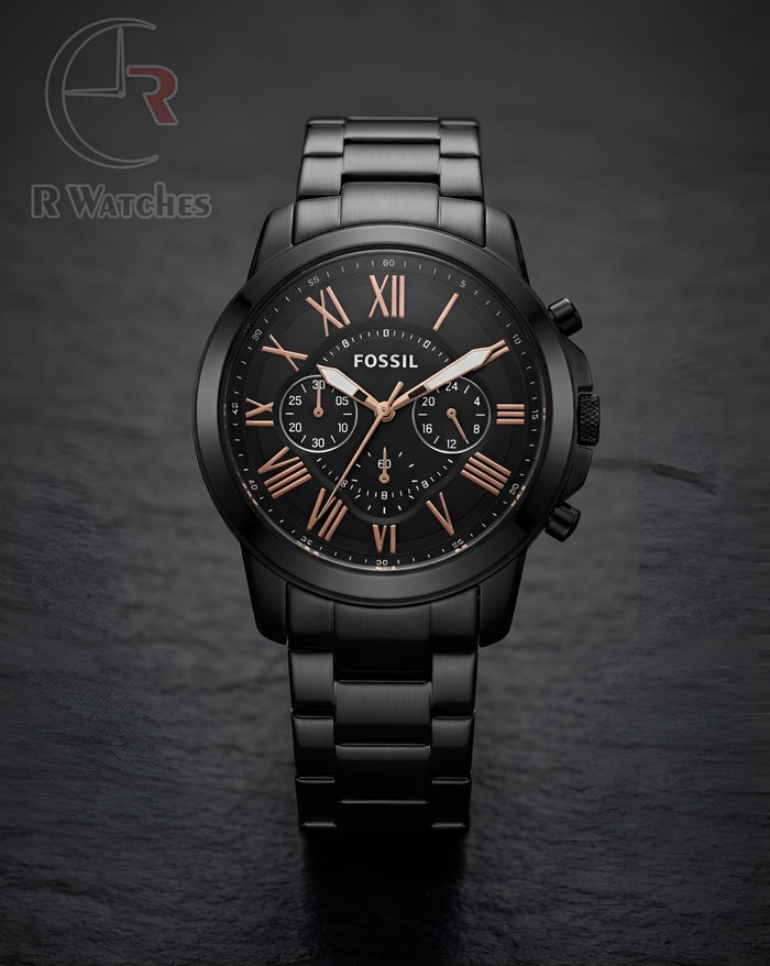 (OS)⭐ Fossil Black Rose Gold Roman Dial