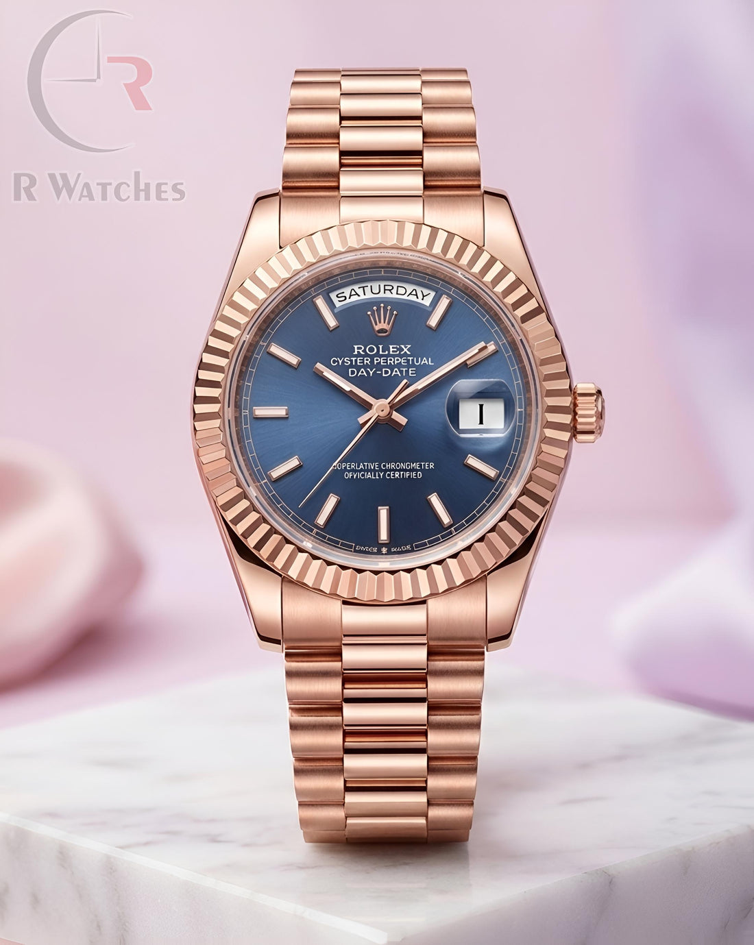 (OS) Rolex Girls Rose Gold Blue Dial