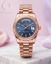 (OS)⭐ Rolex Girls Rose Gold Blue Dial