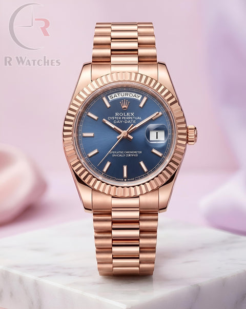 (OS)⭐ Rolex Girls Rose Gold Blue Dial