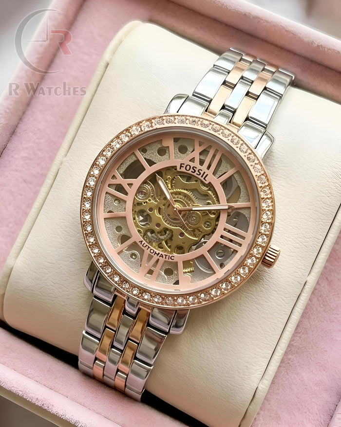 (OS) Fossil Girls Automatic Dual Tone Pink Dial