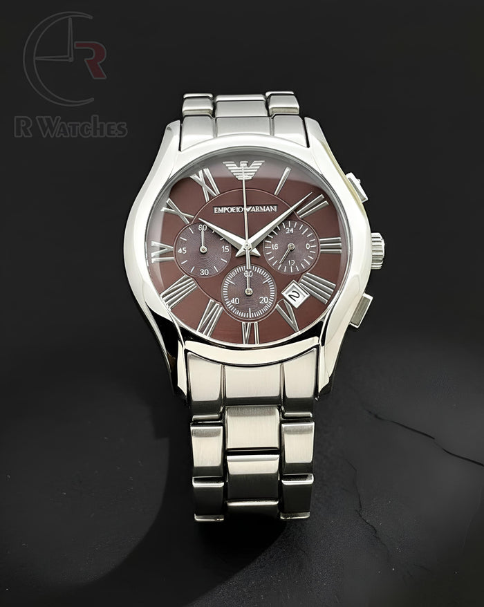 (OS2)⭐ Armani heavy Silver Brown Roman Dial