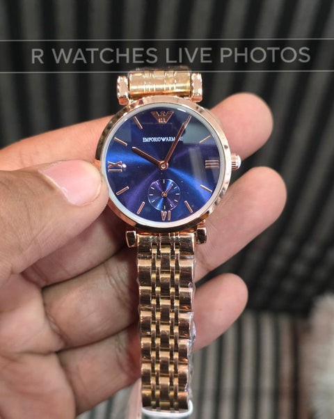(OS)⭐ Armani Girls Rose Gold Nevy Blue Dial