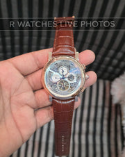 (OS4)⭐ Cartier Automatic Leather Rose Gold Grey Dial