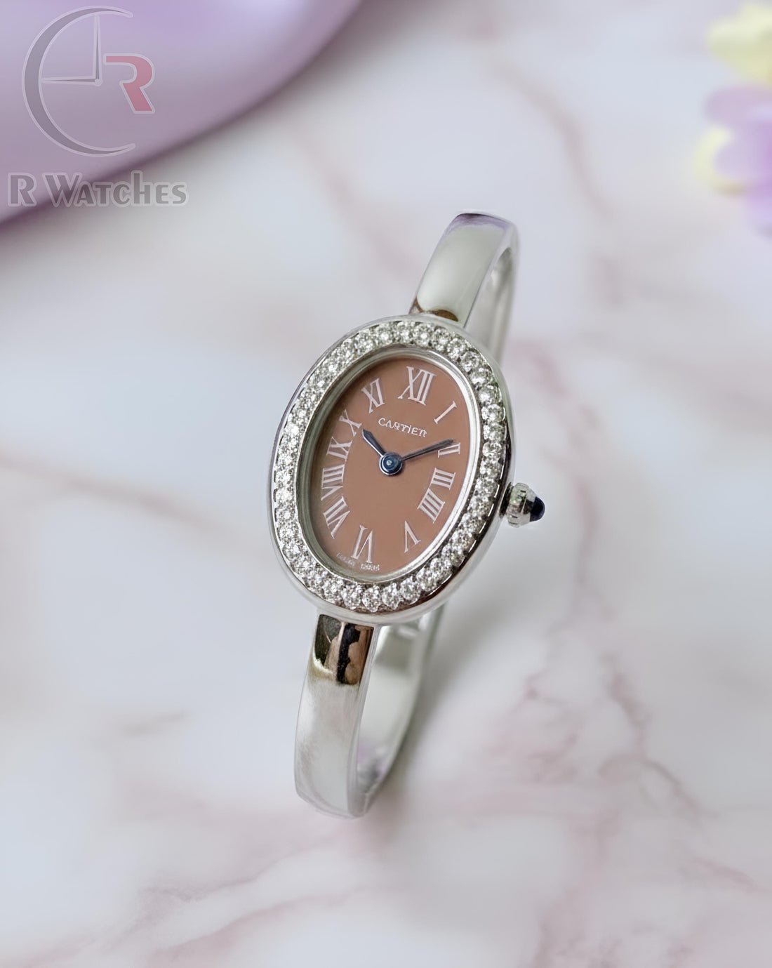 (OS)⭐ Cartier girls silver brown dimond