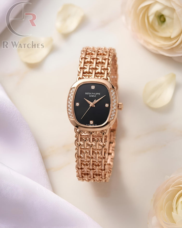 (OS) Patek Philippe Girls Diamond Rose Gold Black