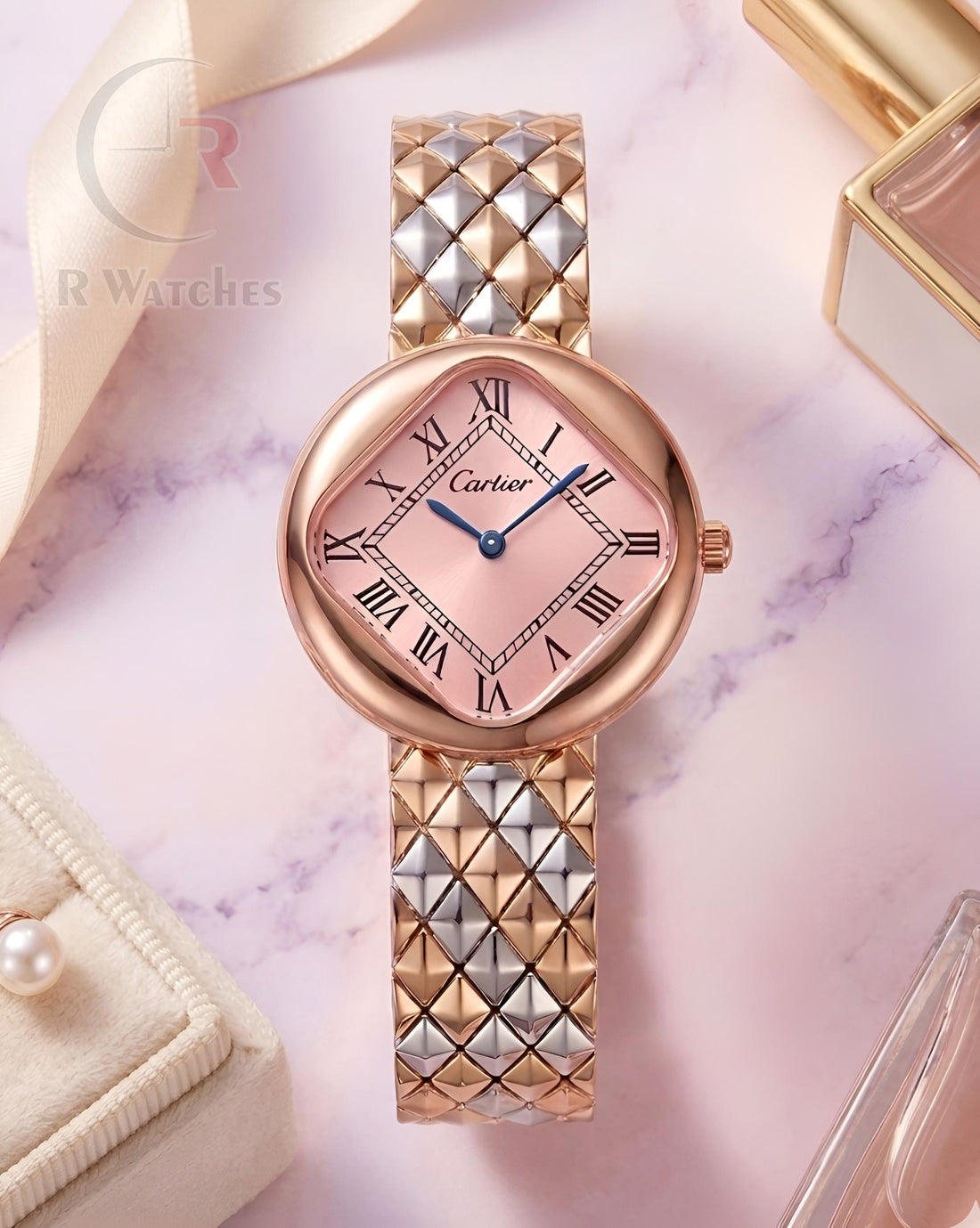(OS)⭐ Cartier Girls Dual Tone Pink Dial