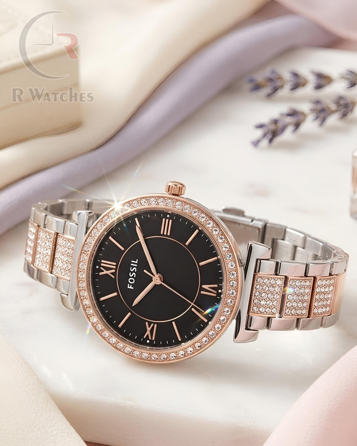 (OS) Fossil Rose Gold Black Diamond Dial