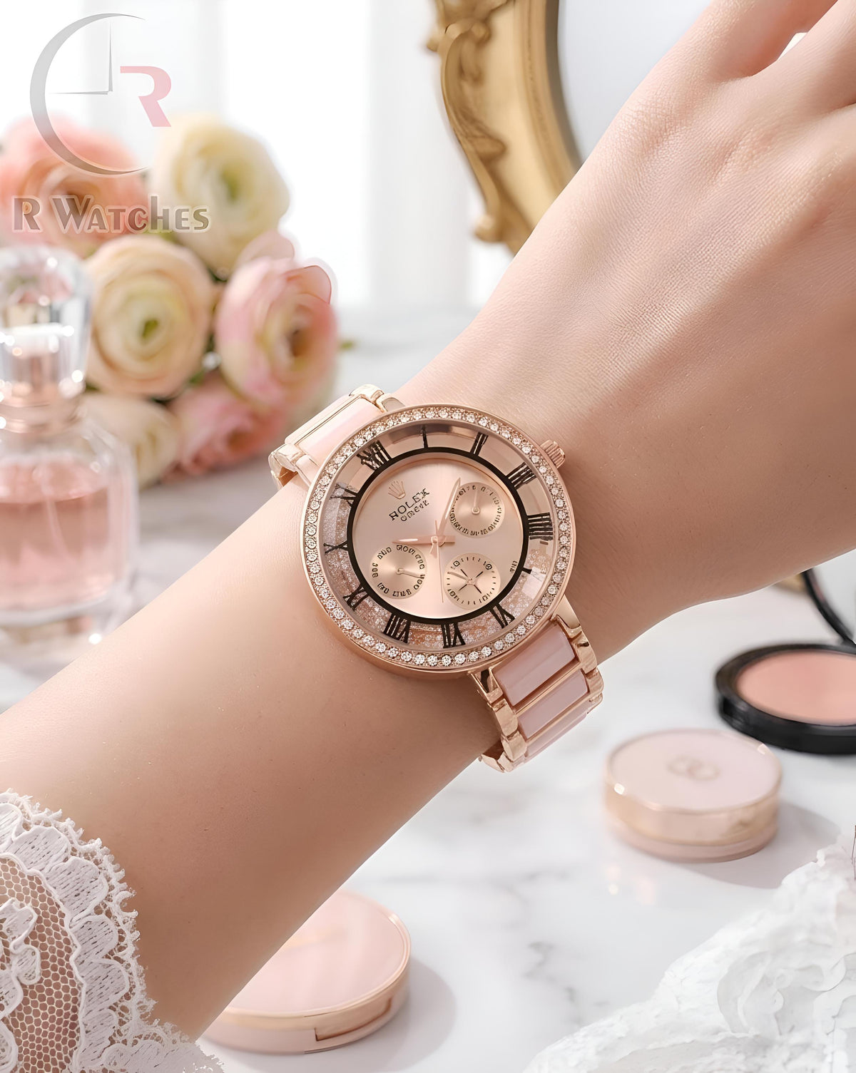 (OS)⭐ Rolex Girls Diamond Full Rose Gold Dial