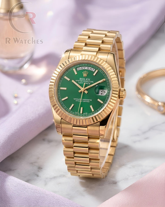 (OS) Rolex Girls Gold Green Dial