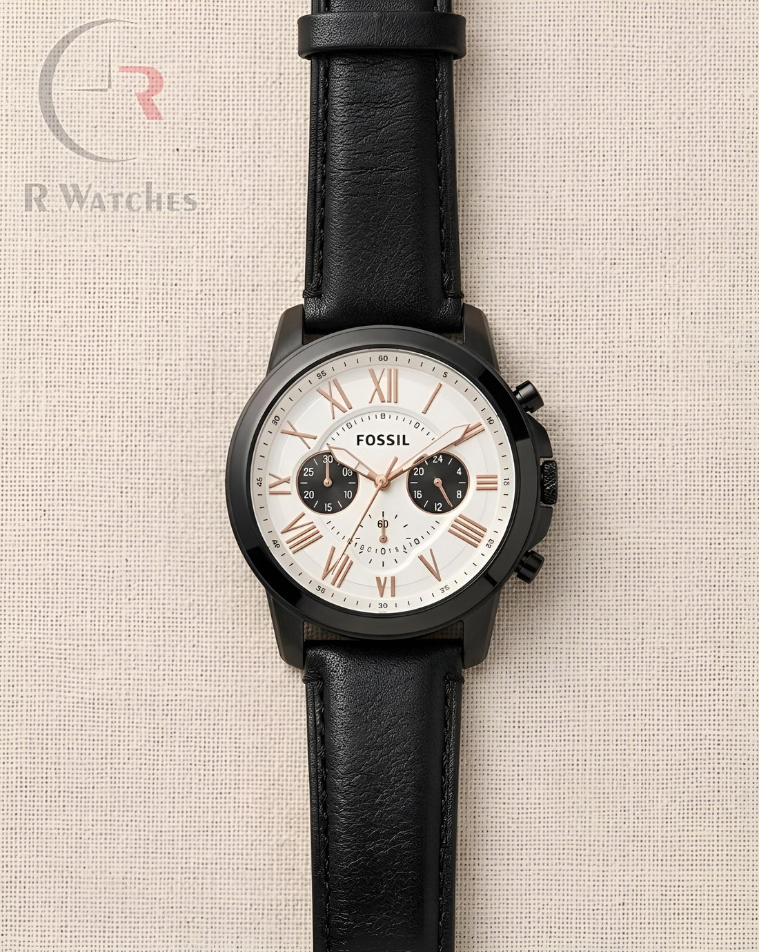 (SS)⭐ Fossil Leather Black White Roman Dial