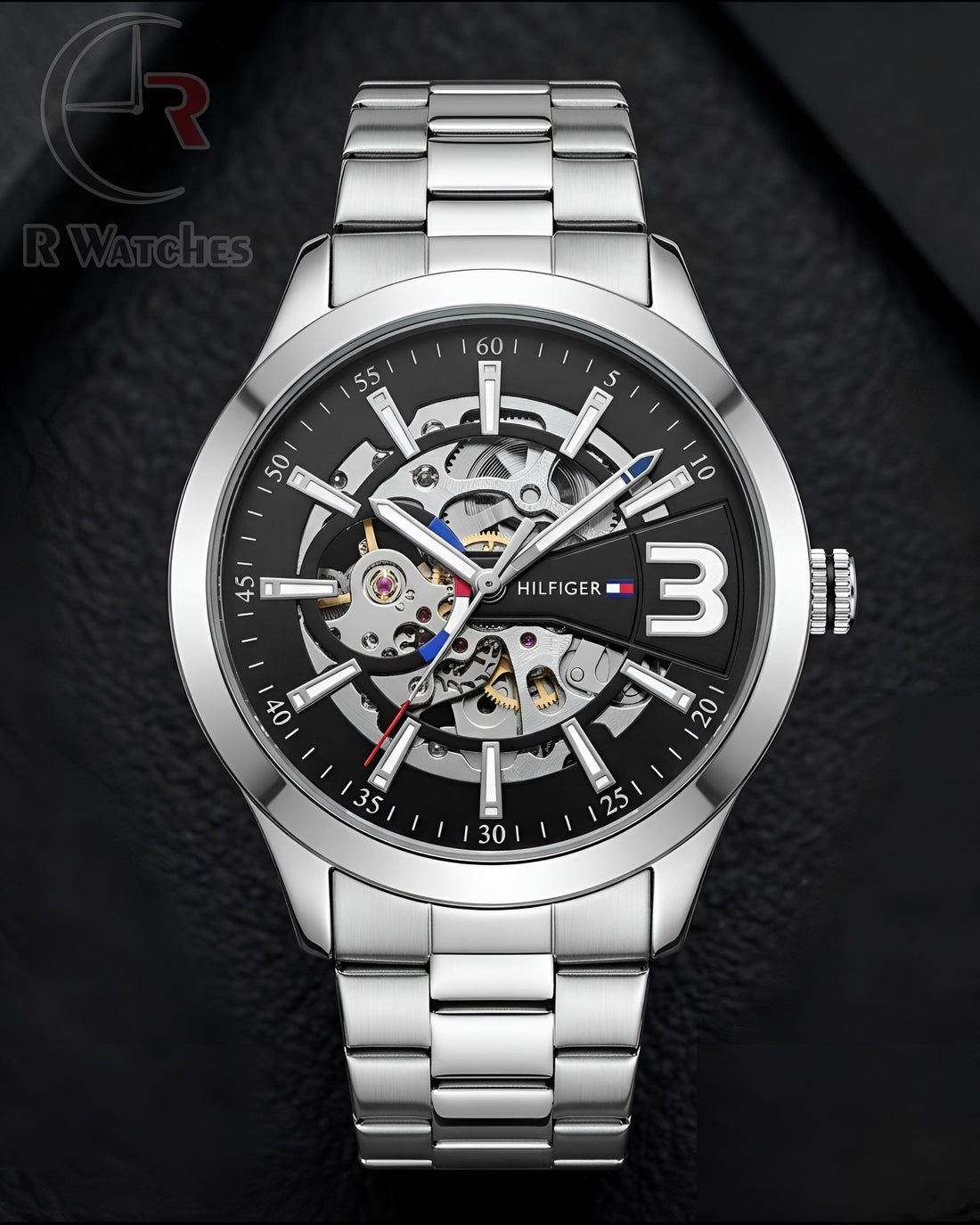 (OS) Tommy Hilfiger Automatic Silver Black Dial