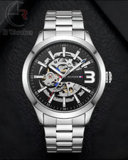 (OS)⭐ Tommy Hilfiger Automatic Silver Black Dial