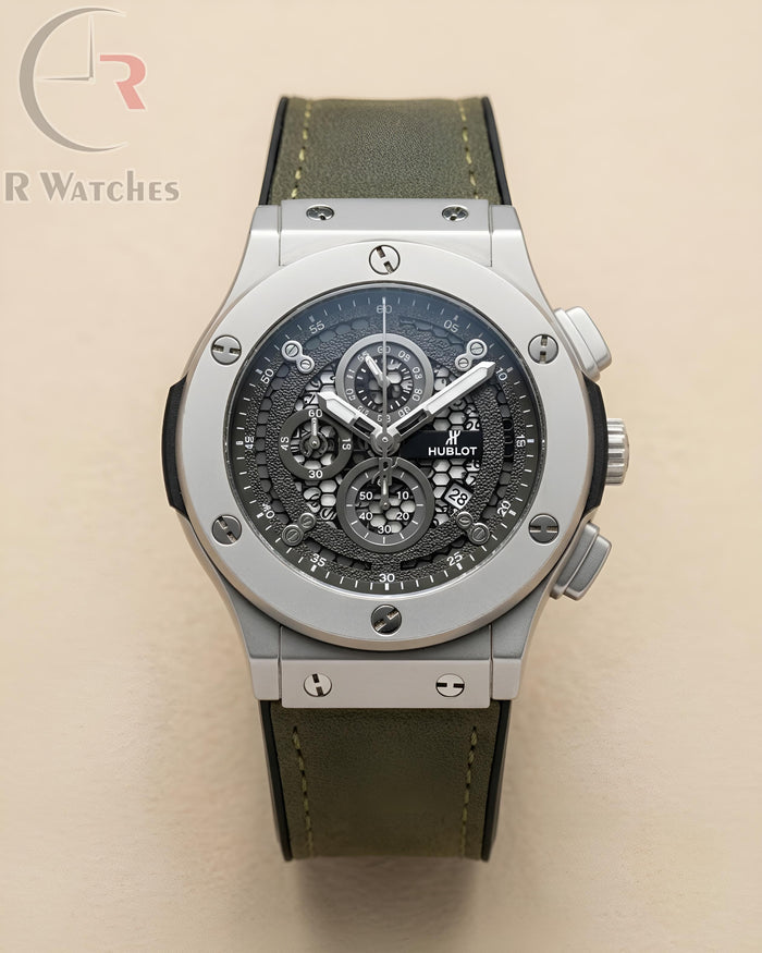 (OS) Hublot Machinery Leather Silver Green