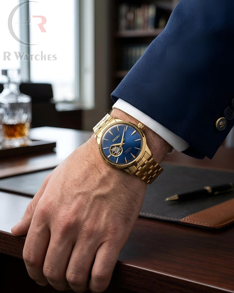 (OS)⭐ Seiko Automatic Gold Nevy Blue