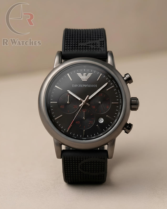 (OS2)⭐ Armani Silicon Black Red Dial