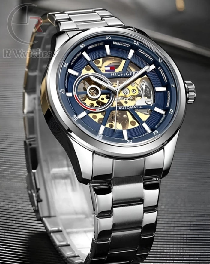 (OS) Tommy Hilfiger automatic silver blue dial
