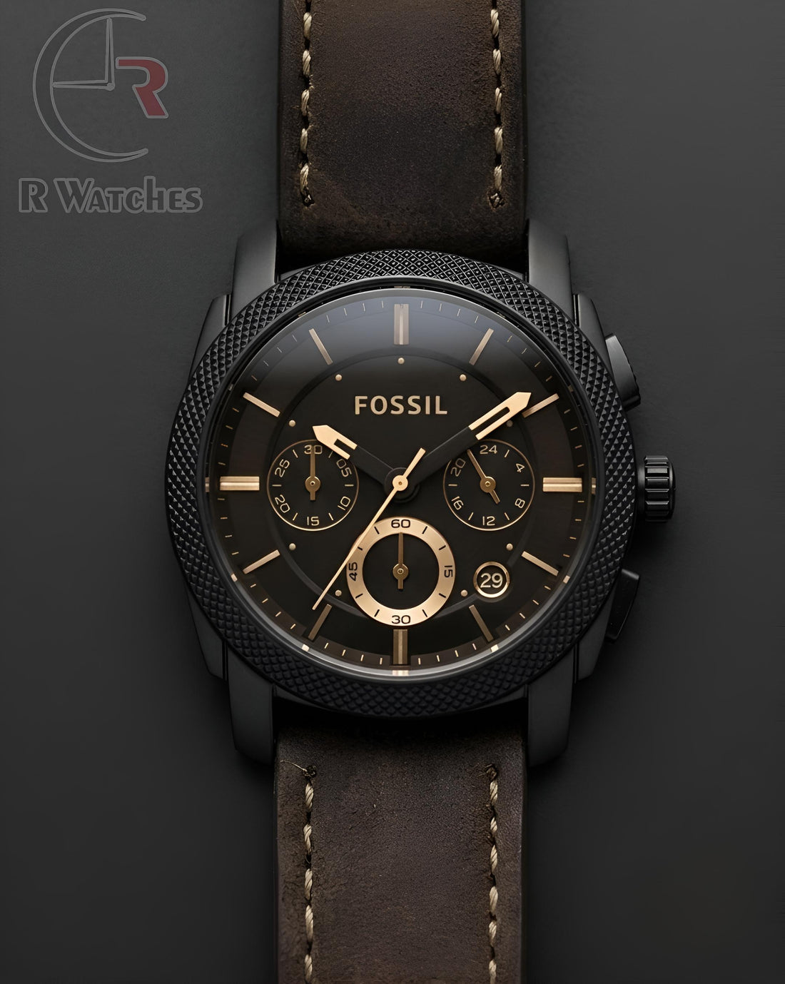 (OS4)⭐ Fossil leather brown black dial