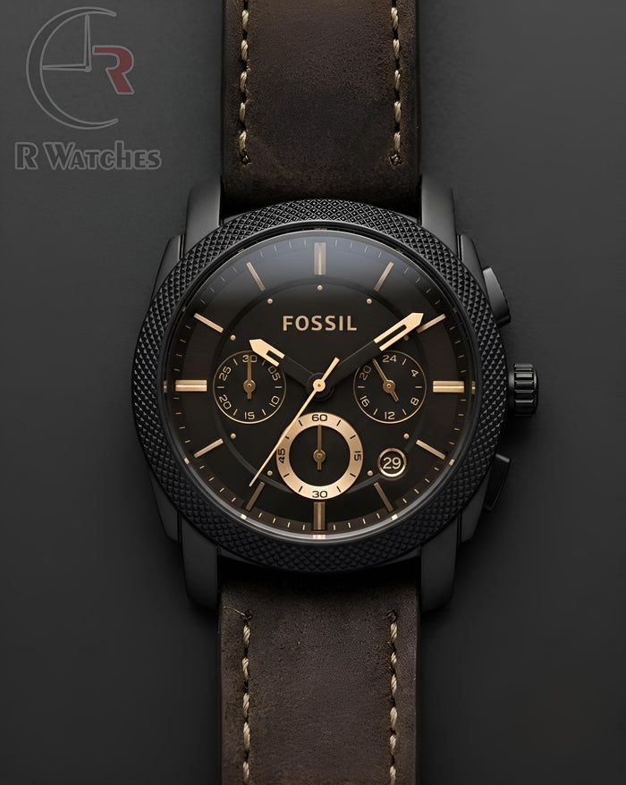 (OS4)⭐ Fossil leather brown black dial