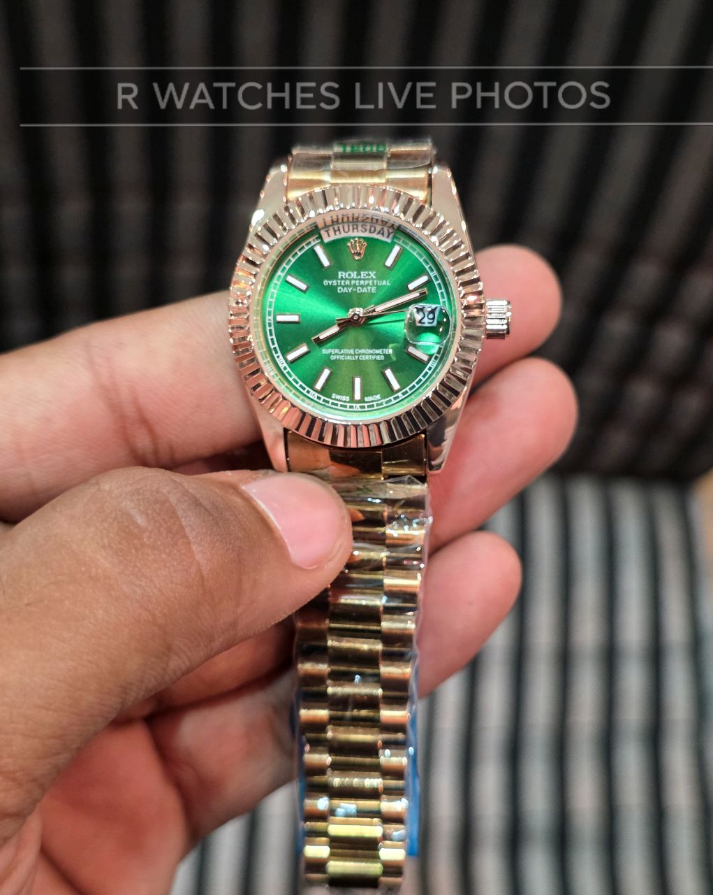 (OS)📷⭐ Rolex Girls Rose Gold Green Dial (RXG22)