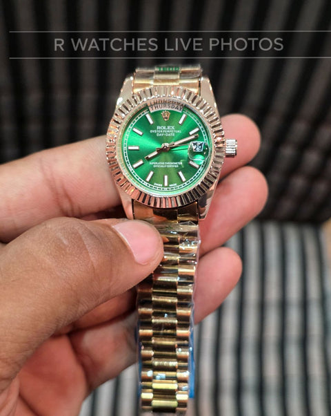 (OS)📷⭐ Rolex Girls Rose Gold Green Dial (RXG22)