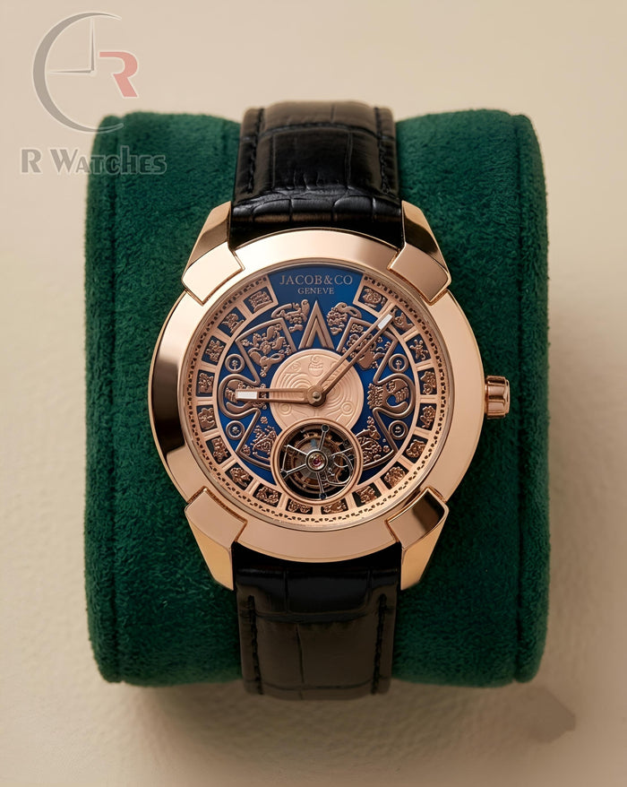 (OS) Jacob & Co Leather Rose Gold Blue Black