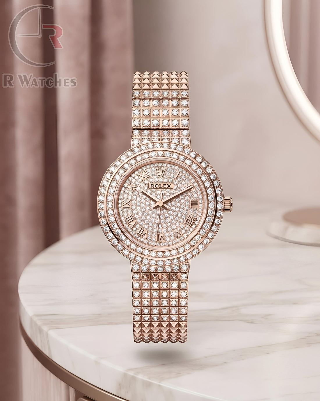 (OS) Rolex Girls Diamond Roman Rose Gold