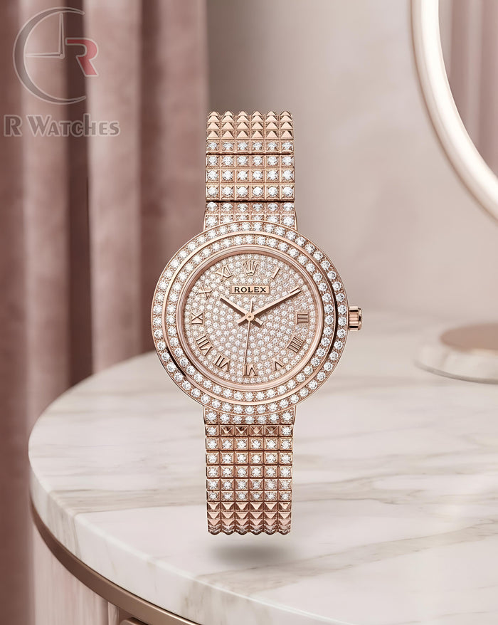 (OS) Rolex Girls Diamond Roman Rose Gold