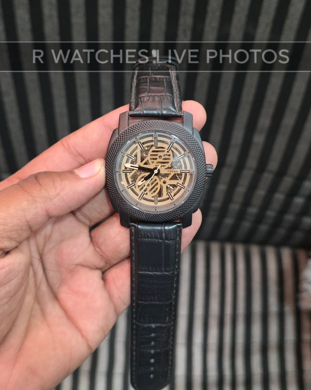 (OS)⭐ Fossil Leather Automatic Black Grey Black leather
