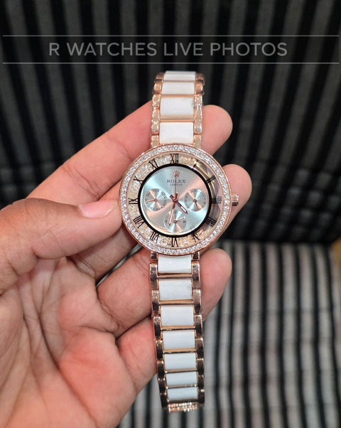(OS2)⭐ Rolex Girls Diamond Rose Gold White Dial