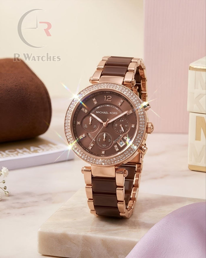 (SS) MK Girls Rose Gold Brown Diomond
