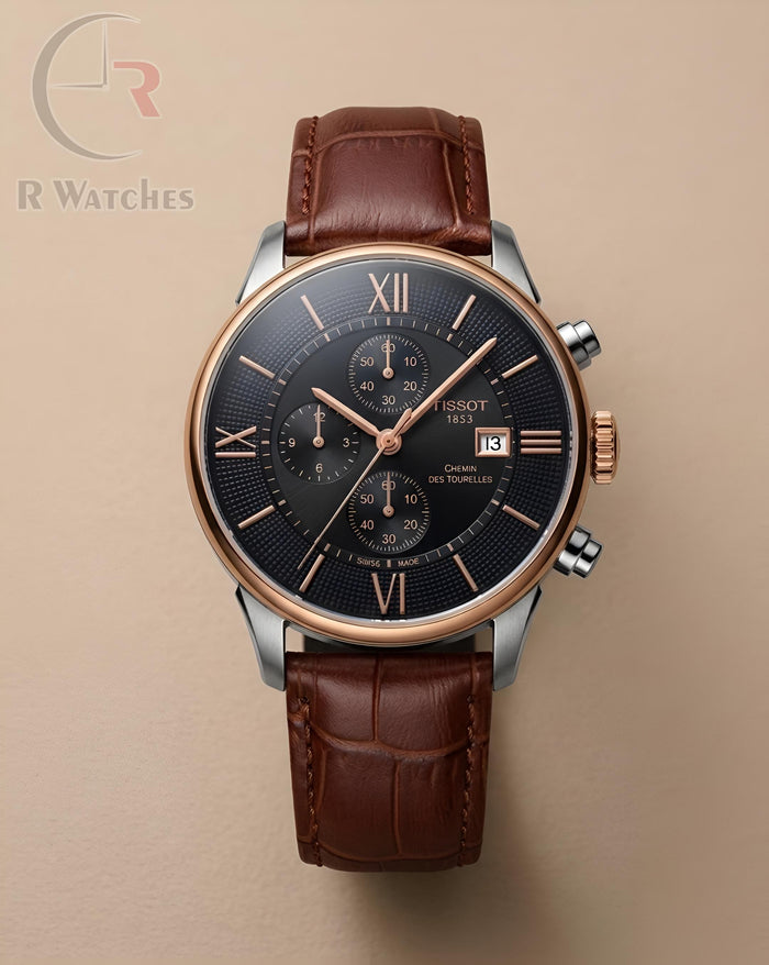 (OS) Tissot premium leather brown black