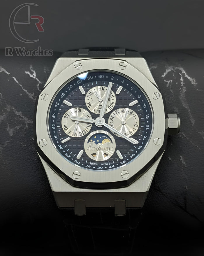 (SS) Audemars Piguet Master automatic leather Silver Black