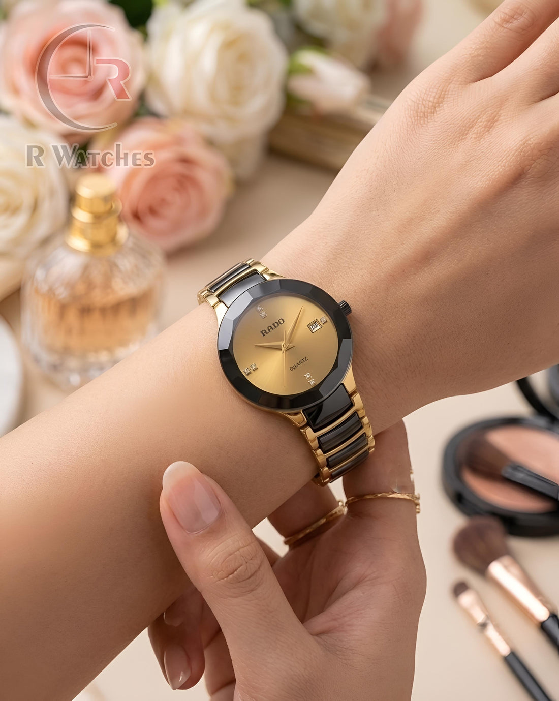 (OS) Rado Girls Diamond Cutt Gold Black