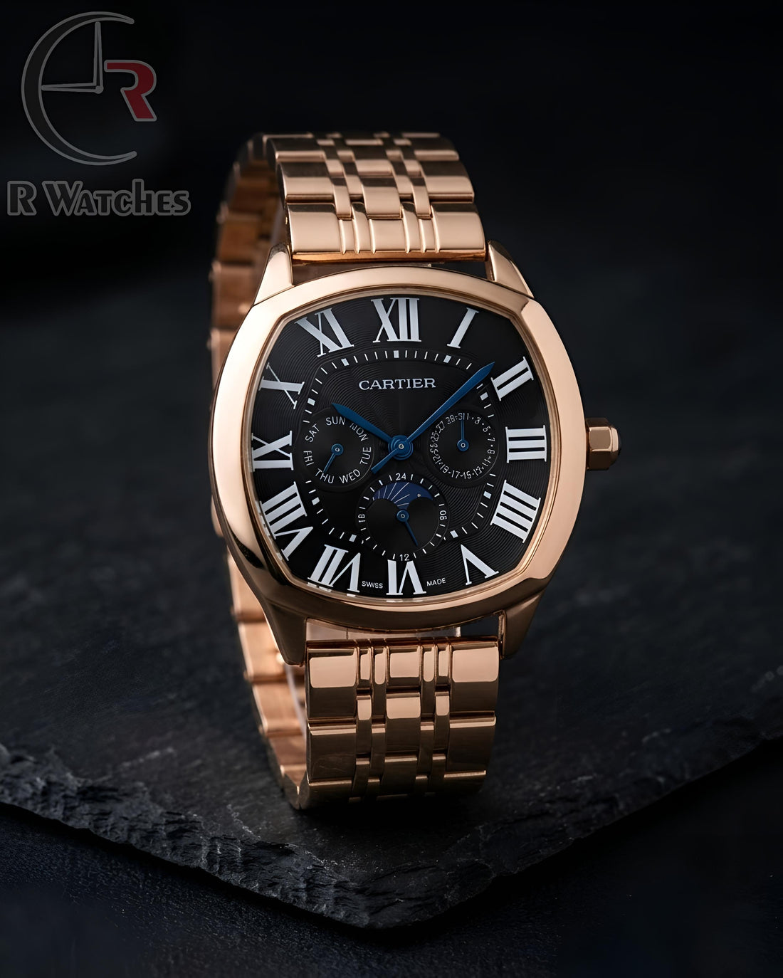 (OS2) Cartier Rose Gold Black Roman