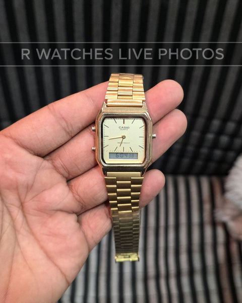 (OS)⭐ Casio white dial metal gold