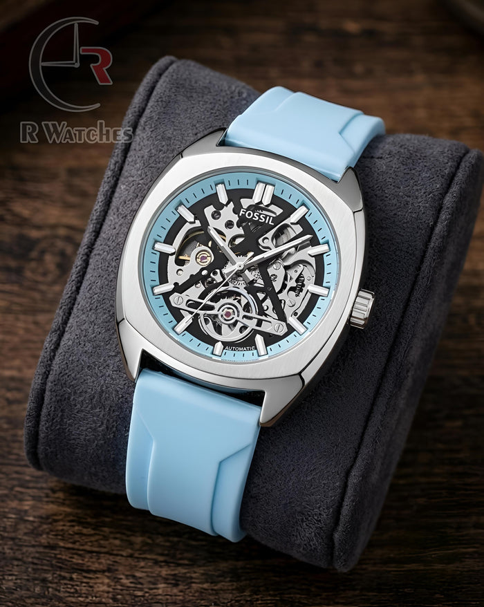 (OS) Fossil Automatic Silicon Silver Tiffany Blue