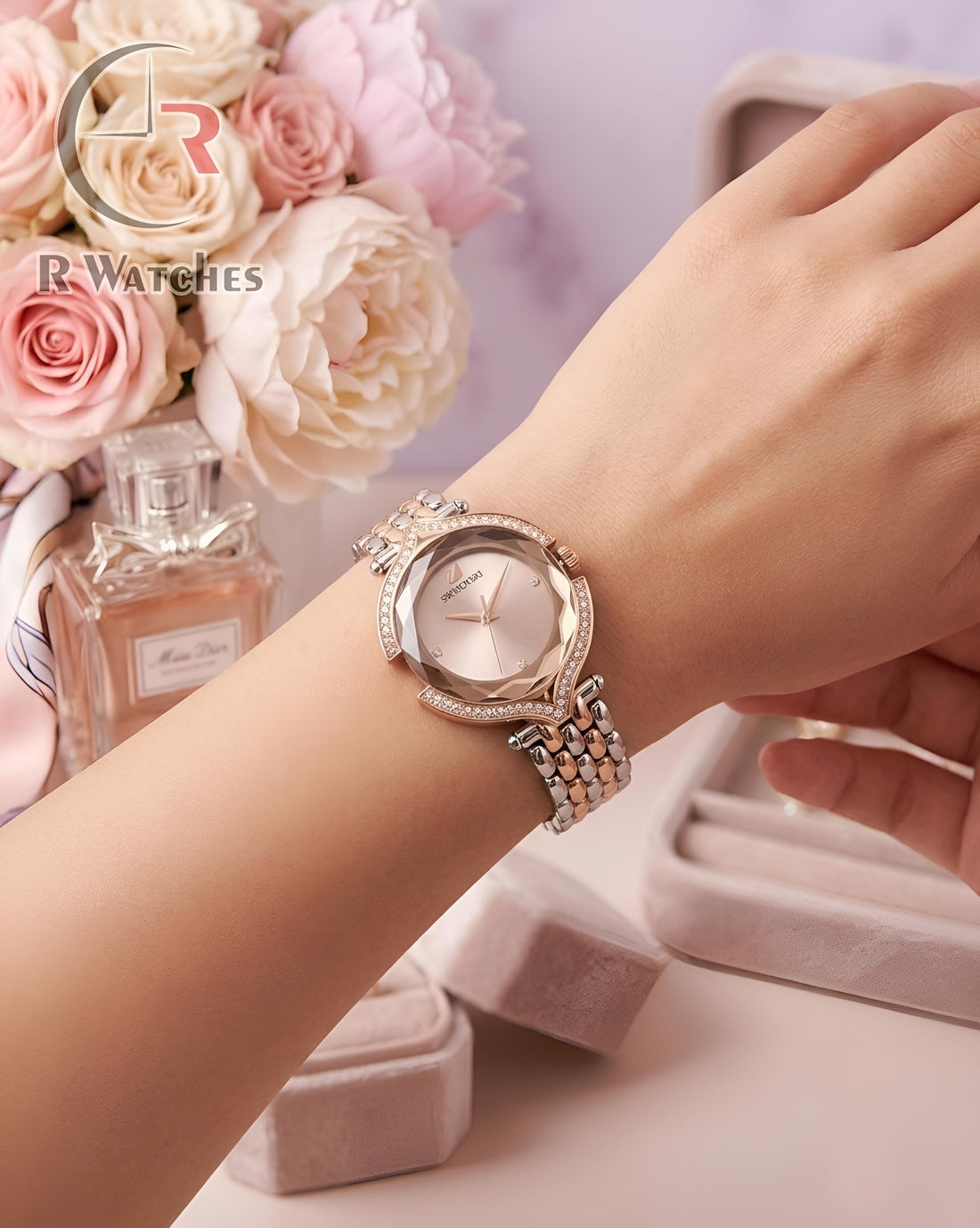 (OS) Swarovski Girls Diamond Rose Gold Pink