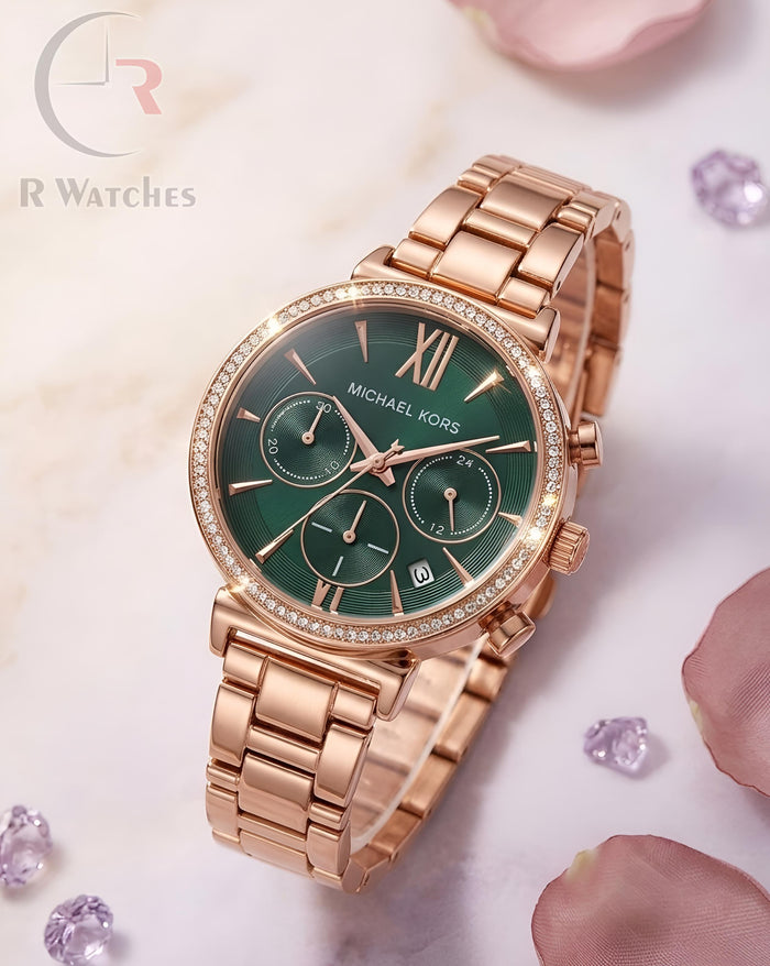(OS2) MK Girls Rose Gold Green Dial