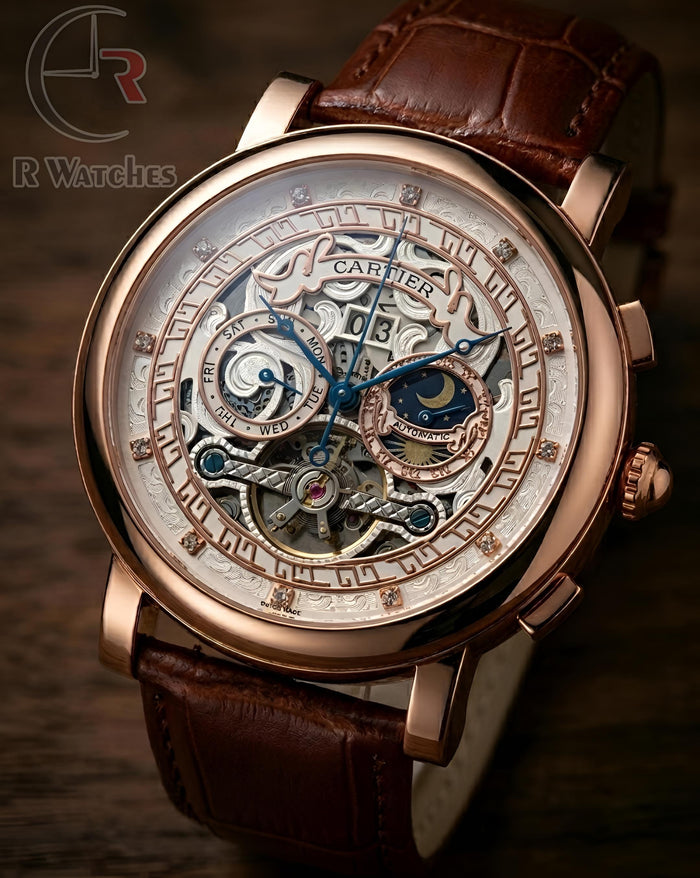 (OS2) Cartier Automatic Leather Rose Gold White (CAL1)