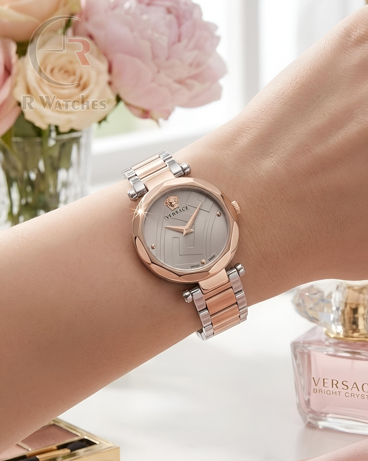 (OS)⭐ Versace Girls Rose Gold Grey Dial