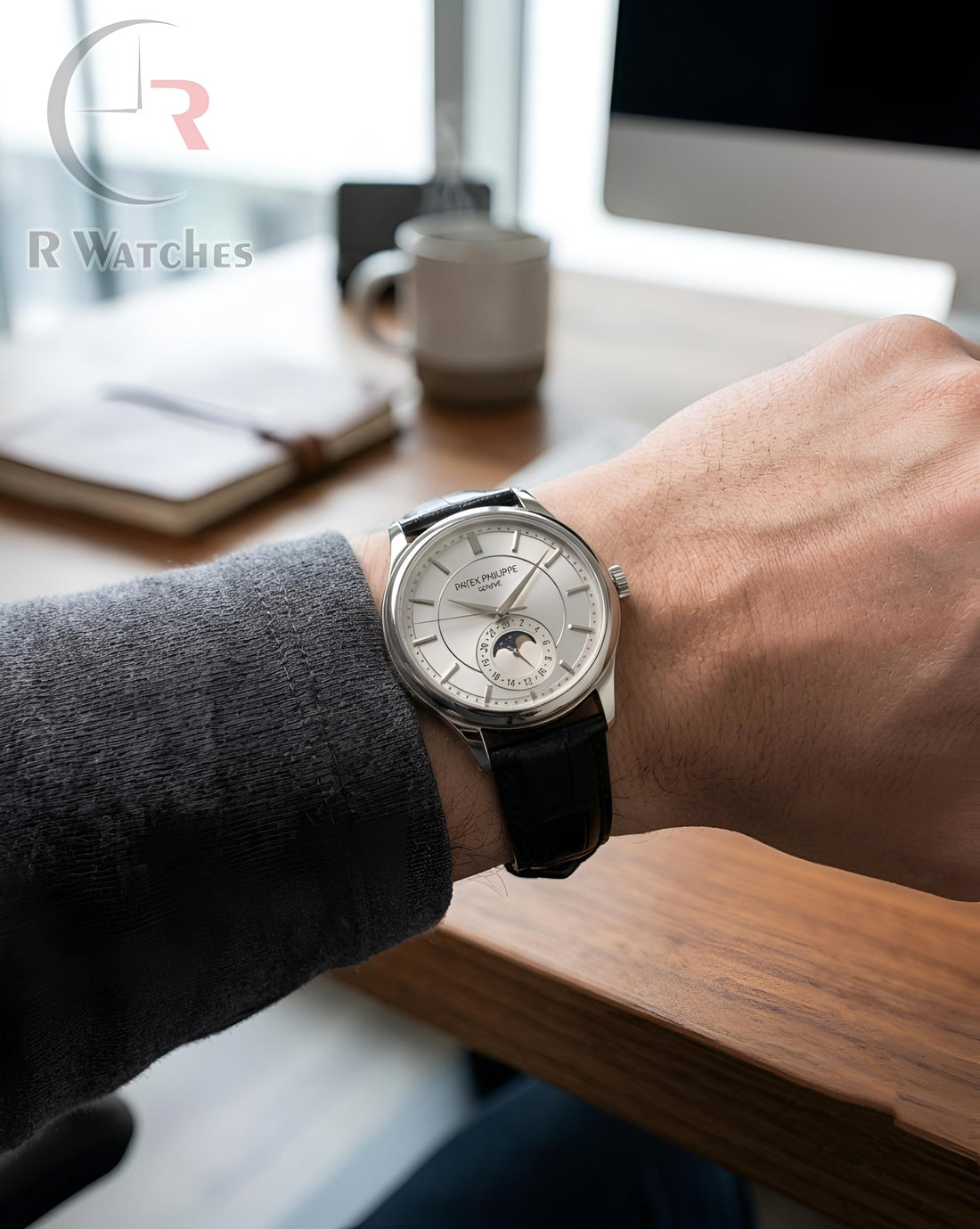 (OS) Patek Philippe Leather Silver White Black