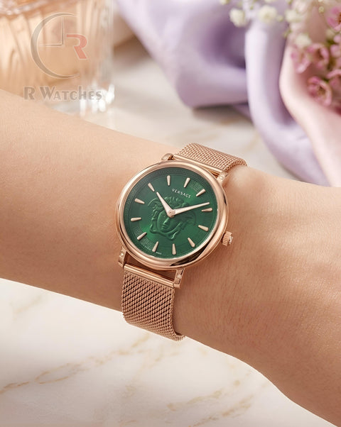 (OS) Versace Girls Rose Gold Green Dial