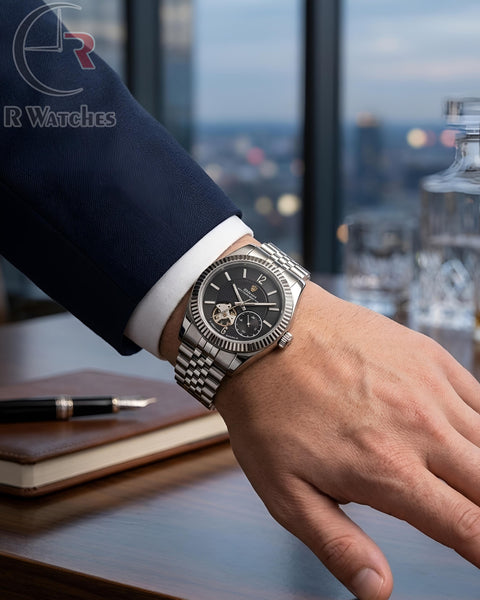(OS) Rolex Automatic Silver Black Dial