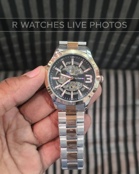 (OS2)⭐ Tommy Hilfiger Automatic Rose Gold Black Dial