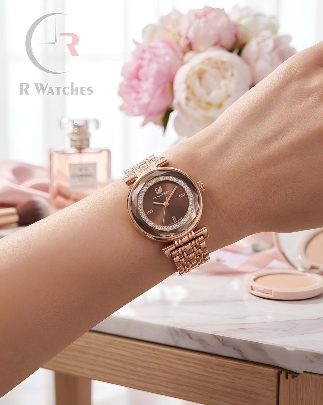 (SS) Swarovski Girls Diamond Rose Gold Brown