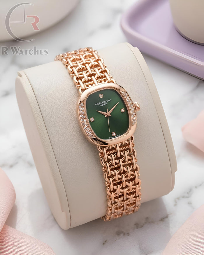 (OS) Patek Girls Diamond Rose Gold Green
