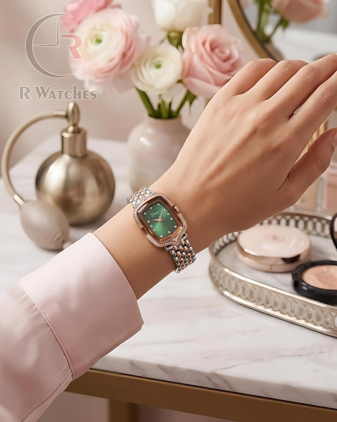 (OS) Dior Girls Diamond Rose Gold Green